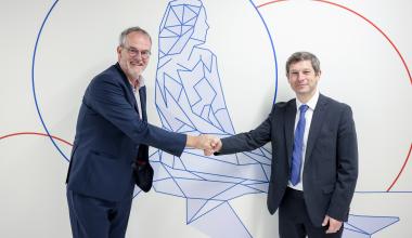 Prof. JC Desplat, Director of ICHEC, with Arnaud Lambert, CEO of LuxProvide, at the MeluXina supercomputer in Luxembourg.