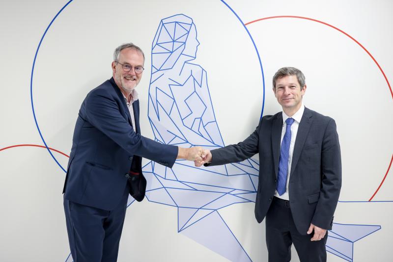 Prof. JC Desplat, Director of ICHEC, with Arnaud Lambert, CEO of LuxProvide, at the MeluXina supercomputer in Luxembourg.